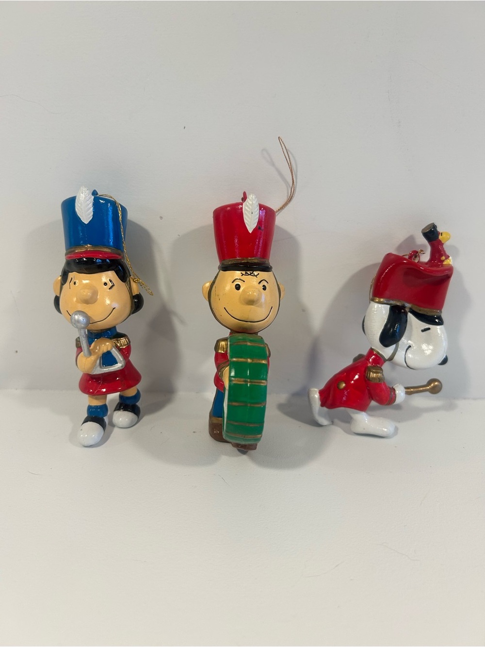Vintage Peanuts Christmas Ornaments Lucy Charlie Brown Snoopy Marching Band Set